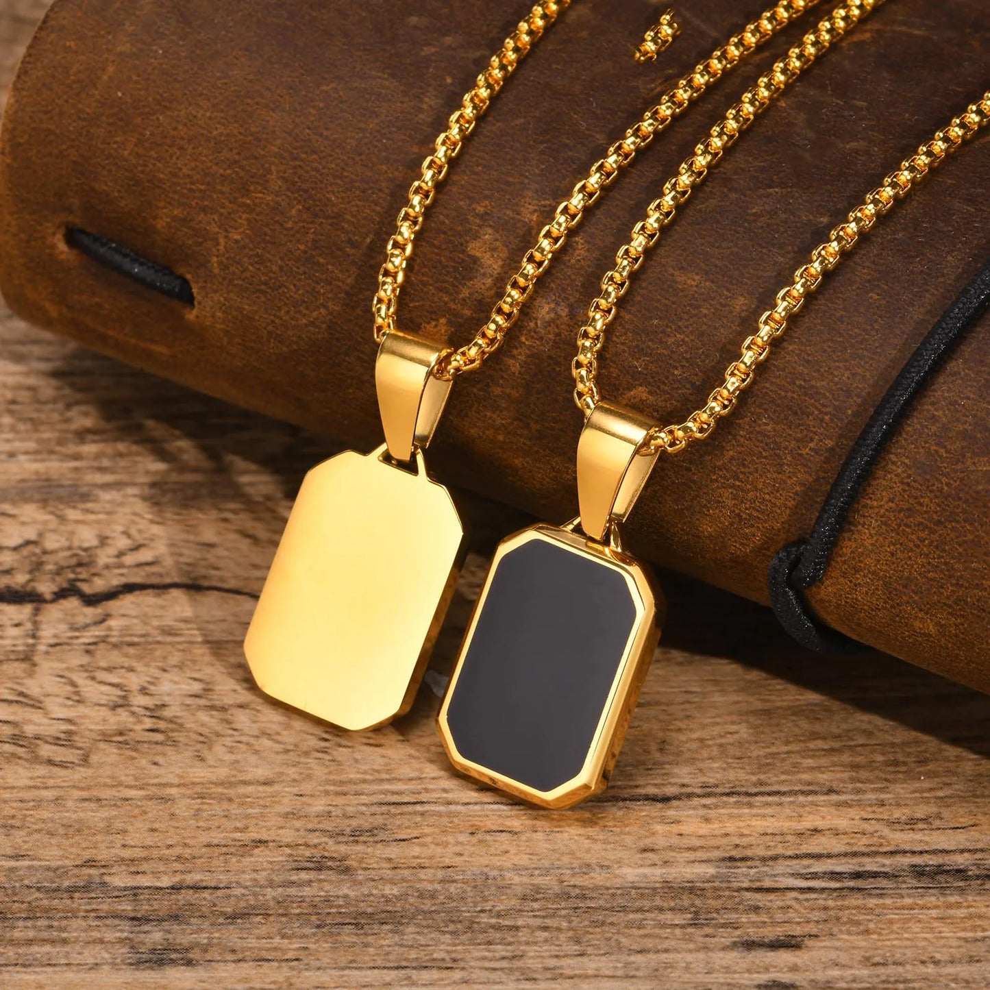 Black Enamel Stainless Steel Necklaces